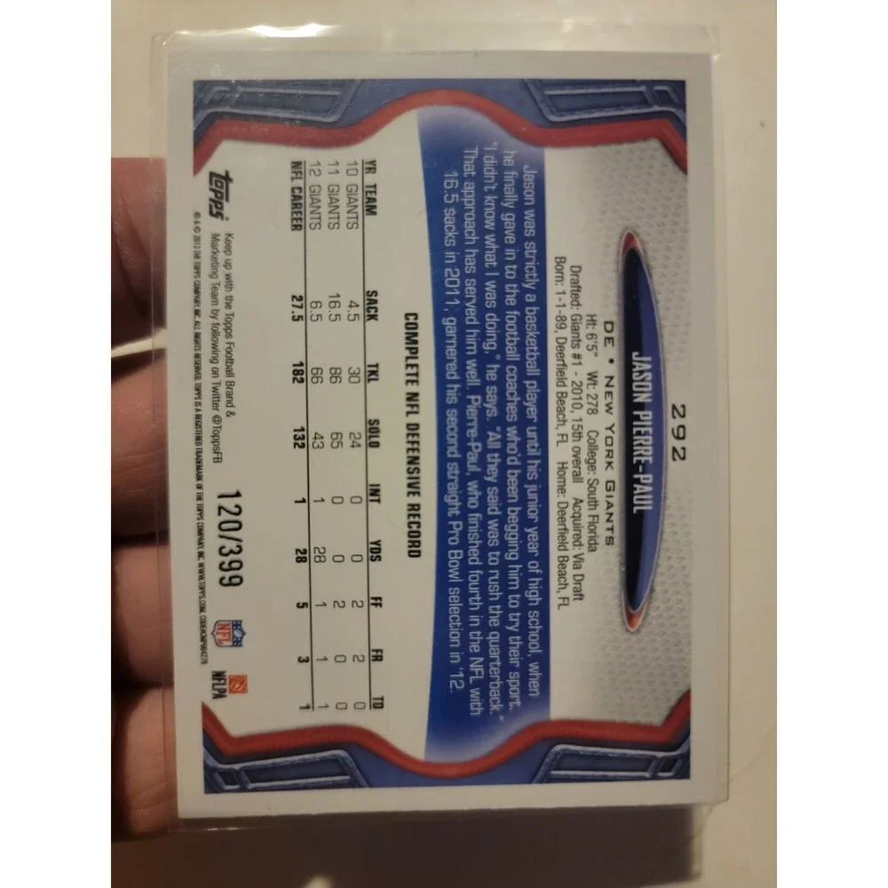 JASON PIERRE-PAUL #103 /399 2013 TOPPS New York GIANTS CAMO Insert